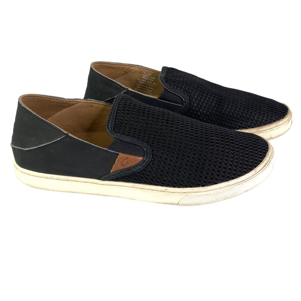 OluKai Pehuea Women 8.5 Black Mesh Slip On Drop In Heel Sneakers 20271-4040